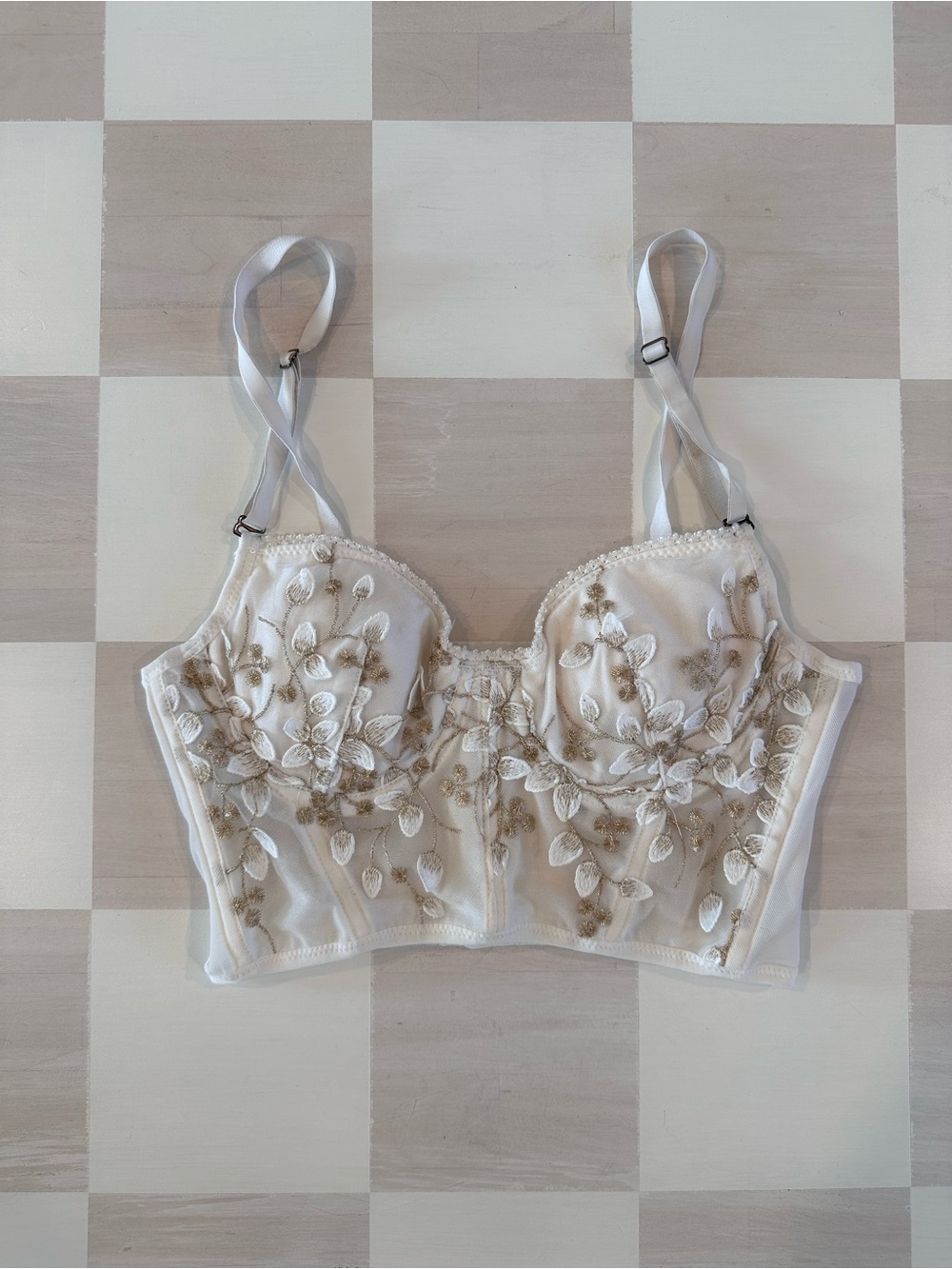 off white gold embroidered lace corset bustier top ultra fem coquette